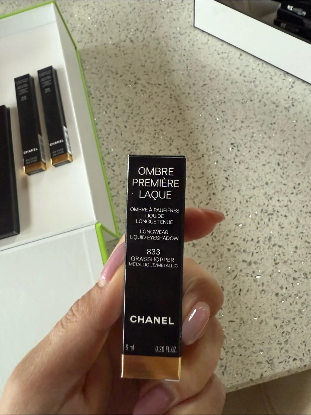 CHANEL White Lime Green Trim Mini Gift Bag